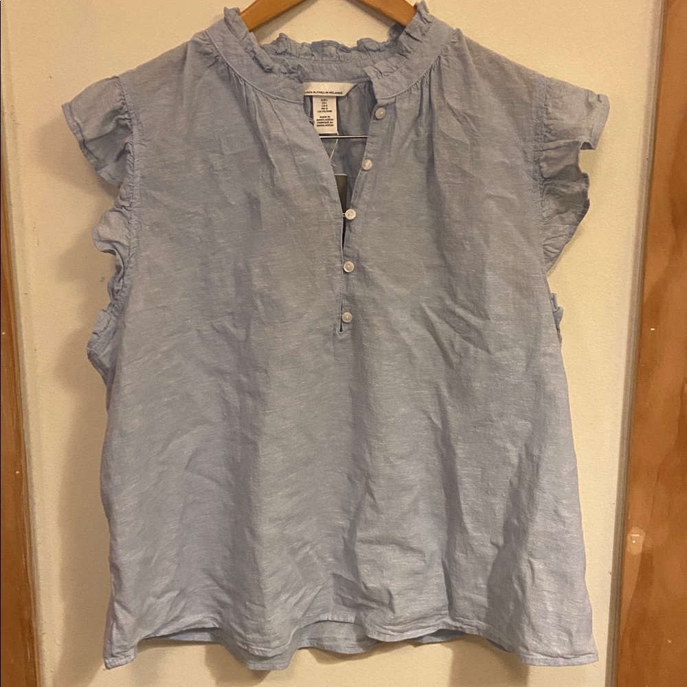 H&M Linen Blend Blue Top